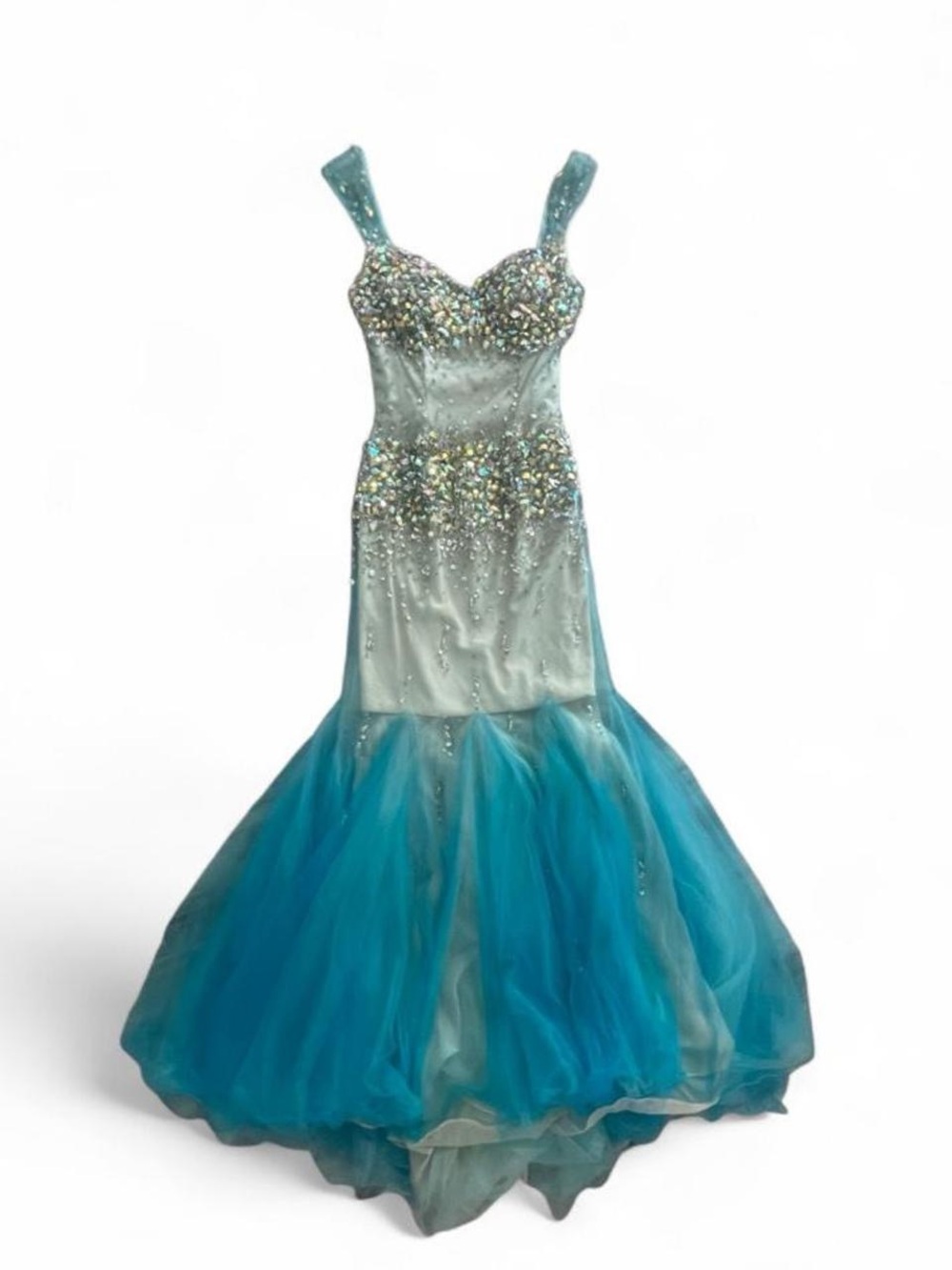 Panoply Teal and Silver Beaded Mermaid Gown